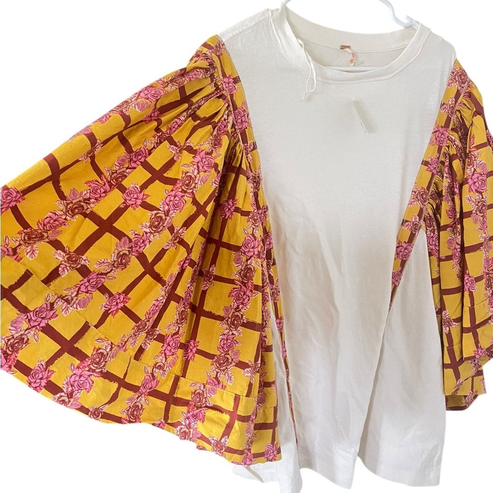 Yellow Floral Grid Kimono Sleeve Top - Unbranded - Picture 3 of 9